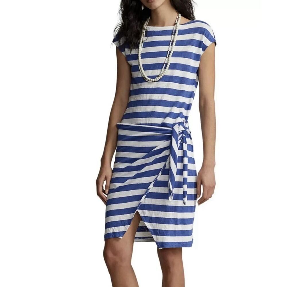 Polo Ralph Lauren Blue White Striped Linen T Shirt Dress XL